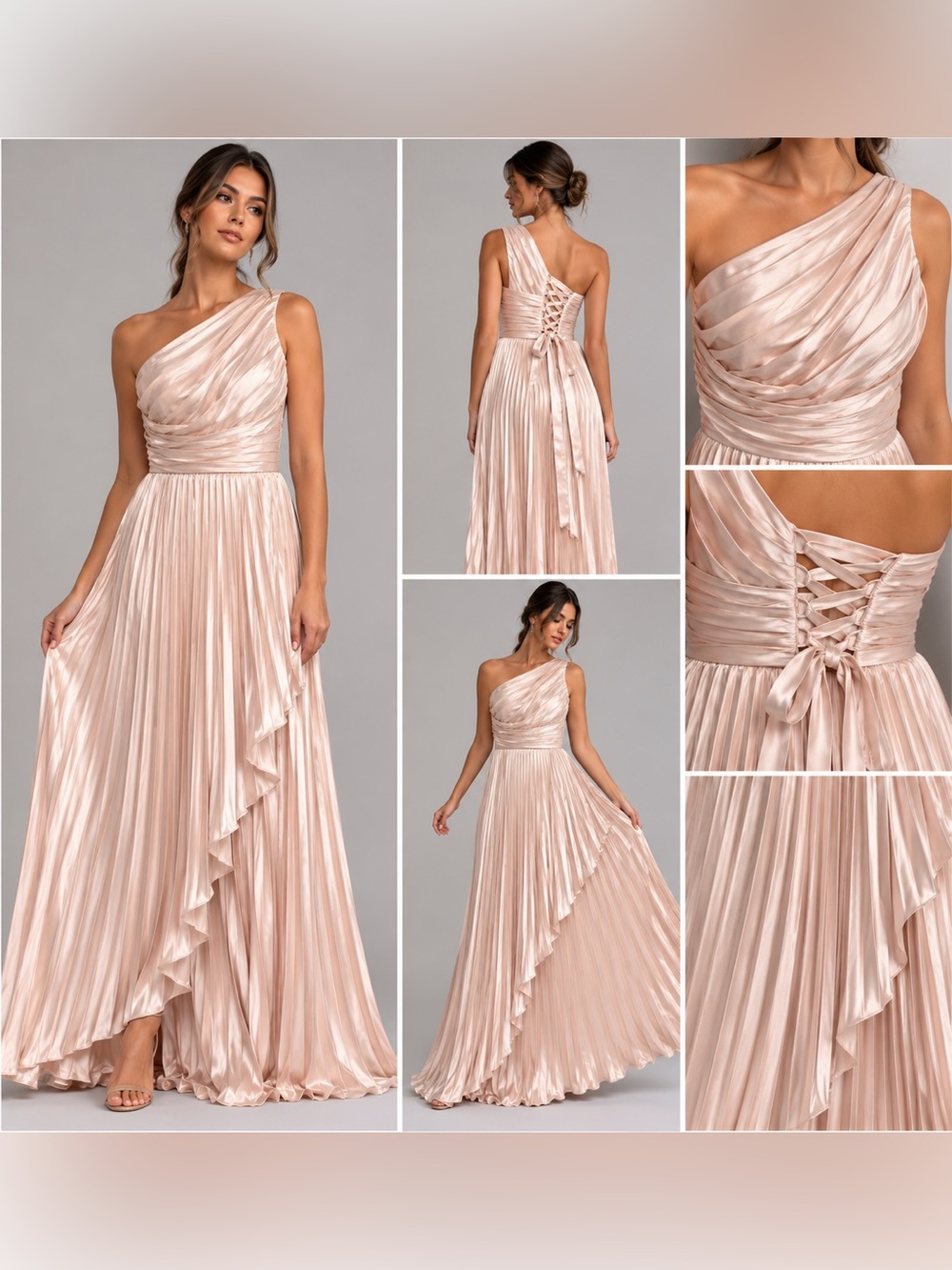 Wear Your Love Blush One Shoulder Pleated Satin Corset Maxi Dress Size 2 NWT